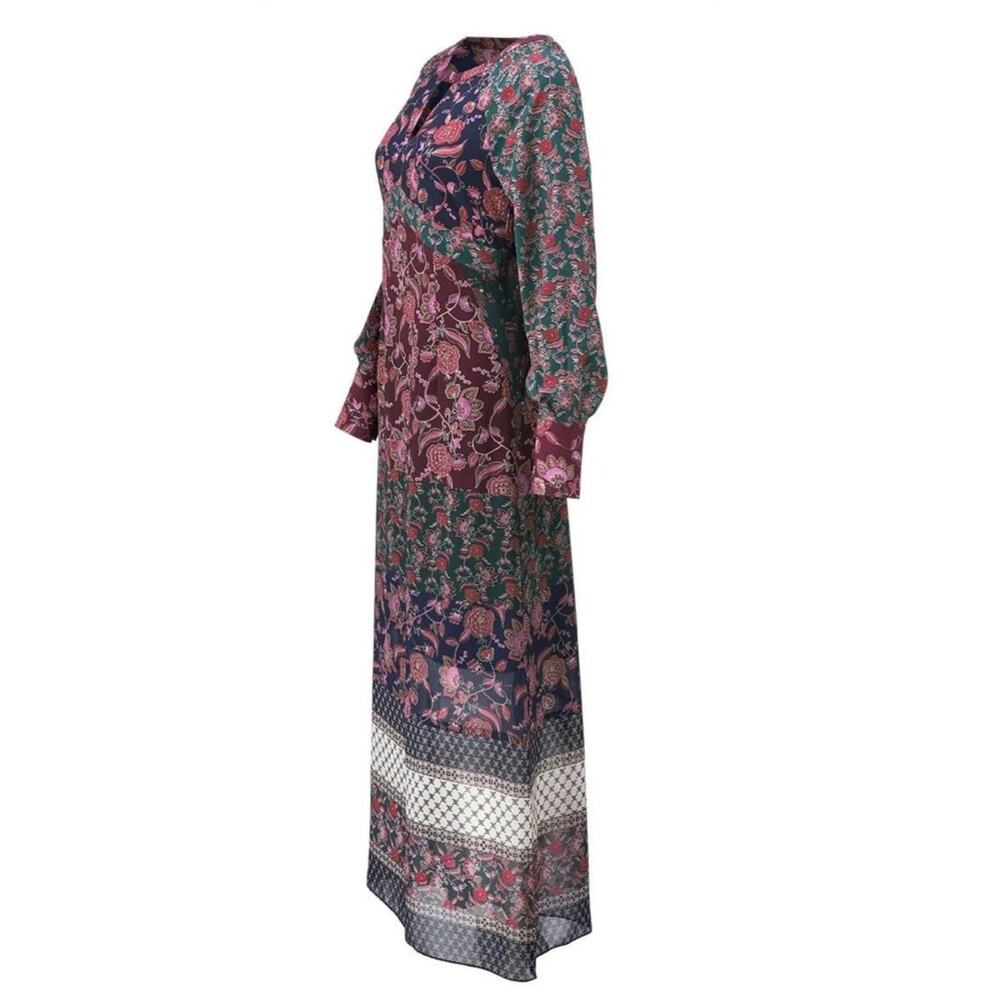 Cabi Festive Mixed Floral Patchwork Long Sleeve Bohemian Kaftan Maxi Dress XL